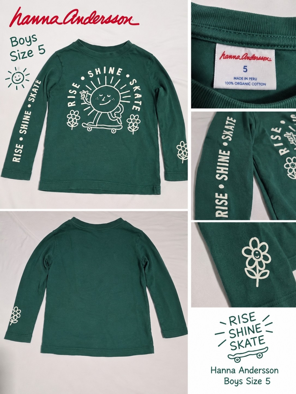 Hanna Andersson boys size 5 green shine skate shirt #33